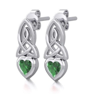Gemstone Celtic Heart Shaped Drop Earrings