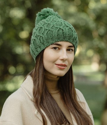 Ladies Cable Hat - Green