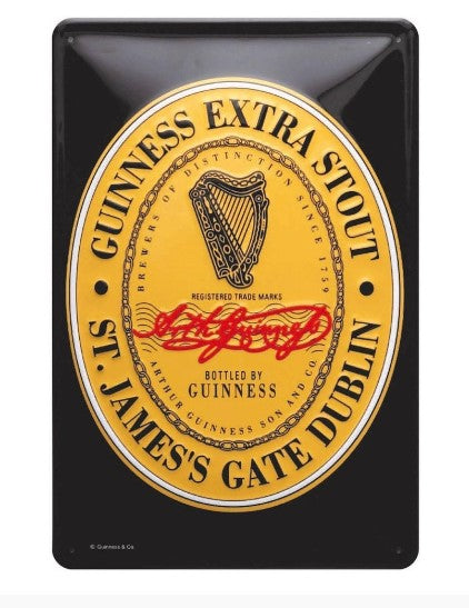 Guinness Label Embossed Metal Sign 12" x 8". Licensed